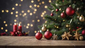 Festive Christmas Tree with Decorations and Warm Candle Light Glow photo