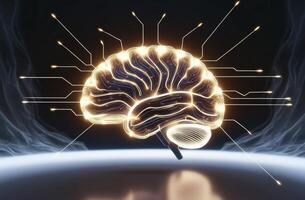 Glowing Brain with Circuit Connections Illustrating Artificial Intelligence and Technology photo