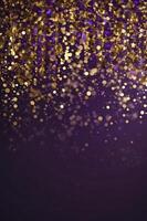 Falling Confetti and Glitter on Dark Purple Background for Celebration photo
