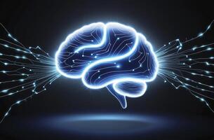 Glowing Brain with Digital Connections Representing Intelligence and Innovative Thinking photo