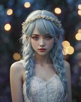 Young Woman Portrait with Braids and Flower Crown at Twilight photo