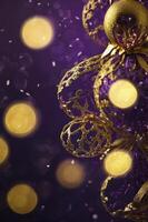 Hanging Christmas Ornaments with Golden Accents and Warm Bokeh Lights photo