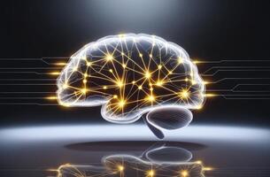 Illuminated Human Brain with Glowing Connections for Science and Technology photo