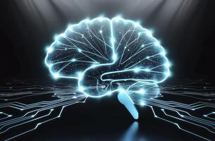 Glowing Brain Model with Circuitry Concept for Artificial Intelligence Applications photo