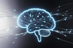 Human Brain with Neural Network Connections Glowing for Science and Technology photo