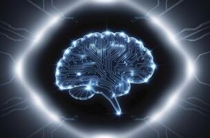 Futuristic Glowing Brain with Circuit Board Design for Technology Concepts photo