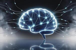 Glowing Brain with Neural Connections Representing Artificial Intelligence and Innovation photo