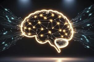 Glowing Brain with Network Connections Symbolizing Artificial Intelligence Technology photo