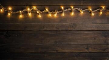 String Lights on Wood Creates a Warm Festive Background Display photo