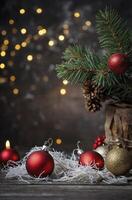 Festive Christmas Decorations with Baubles and Lights for Holiday Cheer photo