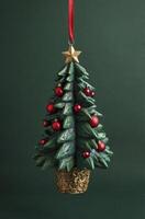 Hanging Christmas Tree Ornament with Star and Red Ball Decorations photo
