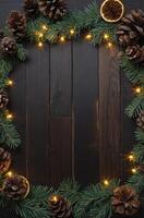 Creating a Rustic Christmas Frame with Pinecones, Lights and Evergreens photo