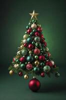 Decorated Christmas Tree with Ornaments and a Gold Star on Green photo
