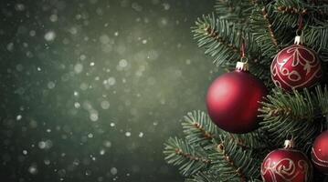 Decorated Christmas Tree with Red Ornaments and Snowflakes for Holiday Season photo