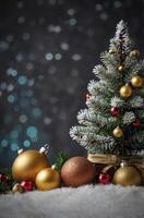Decorated Christmas Tree with Shiny Baubles and Festive Bokeh Background photo
