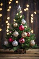 Decorated Christmas Tree with Star Topper and Bokeh Lights Backdrop photo