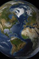 Earth From Space Showing Continents Oceans and Ice Caps Detailed Render photo