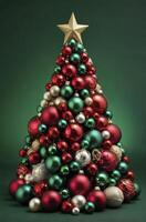 Festive Christmas Tree Made of Colorful Ornaments with Golden Star Topper photo