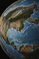 Globe Showing North America and Asia Featuring Detailed Terrain and Ocean photo