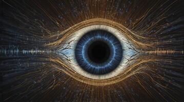 Surreal Eye with Neural Connections and Sound Waves Abstract Illustration photo