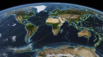 Global Communication Network on Earth Showing Connections Between Continents photo