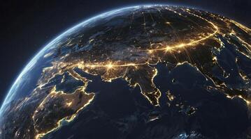 Earth View From Space at Night Showing City Lights photo