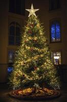 Decorated Christmas Tree with Lights and Ornaments in a Room photo