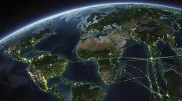 Earth View with Global Network Connection City Lights and Digital Fiber photo
