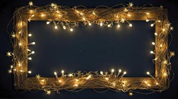 String Lights Frame with Stars and Twine Rustic Christmas Background photo
