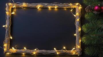 Festive Christmas Frame with Twinkling Lights and Holiday Decorations photo