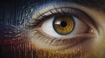 Close-up of Human Eye with Digital Graphic Overlay and Striking Color photo