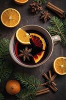 Serving Mulled Wine with Orange Slices and Spices for Holiday Season photo