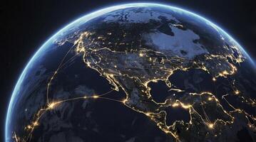 Earth at Night View From Space Featuring North America and Networks photo