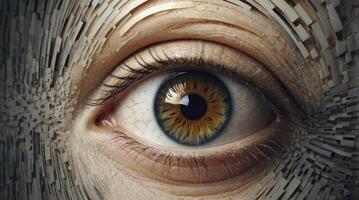 Eye Close-up with Abstract Brick Pattern Skin Detail Design Concept photo