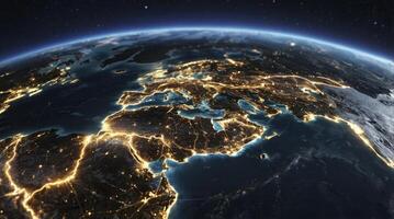 Earth View at Night Showing Europe and Middle East Illumination photo