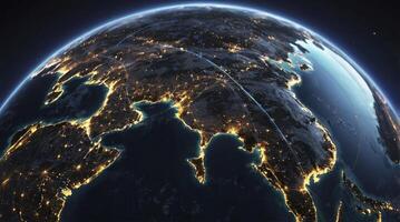 Asia at Night From Space with Lights Showing Global Connectivity photo