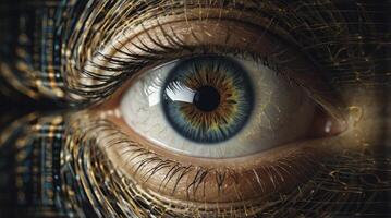 Human Eye with Futuristic Digital Network Overlay and Tech Integration photo