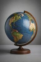 Globe with Blue Oceans and Landmasses Showing Continents Displayed Indoors photo