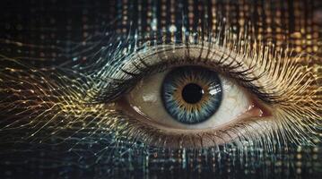 Close-up Human Eye with Digital Data Streams and Futuristic Technology photo