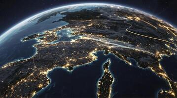Earth at Night From Space Showing Europe and Asia Network photo