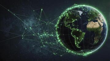 Glowing Earth with Digital Network Connecting Cities Across Continents photo