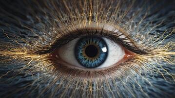 Close Up of a Human Eye with Intricate Vein Like Patterns photo