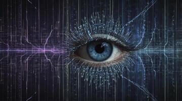 Digital Eye Close-up with Network Connections and Electronic Lashes Concept photo