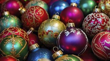 Assorted Decorative Christmas Baubles Offer a Festive and Colorful Holiday Display photo