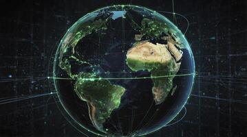Digital Earth Globe with Glowing Green Network Connections Visualization photo