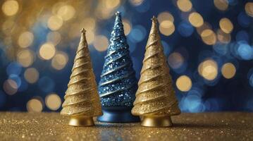 Festive Christmas Tree Decorations with Gold Glitter on Sparkling Bokeh Background photo