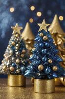 Festive Miniature Christmas Trees with Star Toppers and Decorative Baubles photo