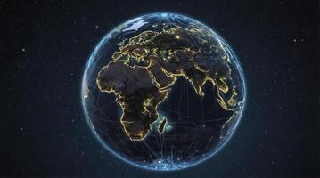 Earth Globe Showing Night Lights and Connections on Starry Background photo