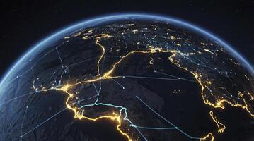 Earth at Night City Lights Network Connection World Communication Concept photo