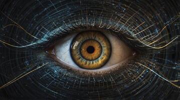 Detailed Human Eye Closeup with Intricate Circular Lines and Warm Tones photo